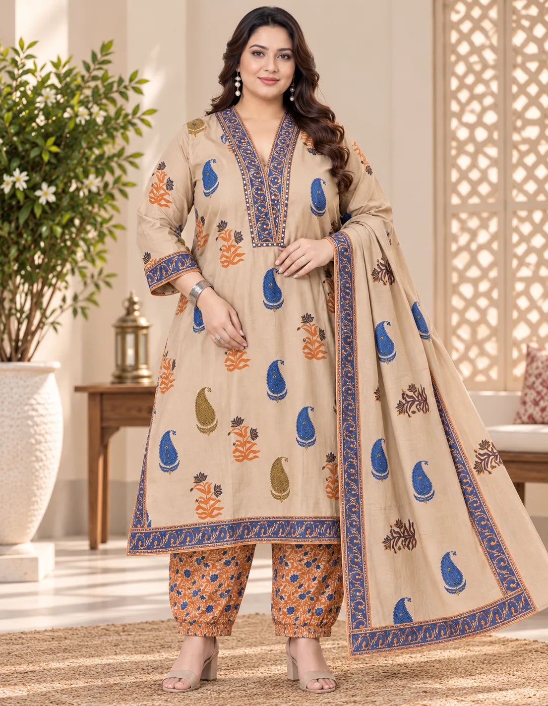 Plus Size Mulmul Cotton 3pcs Set