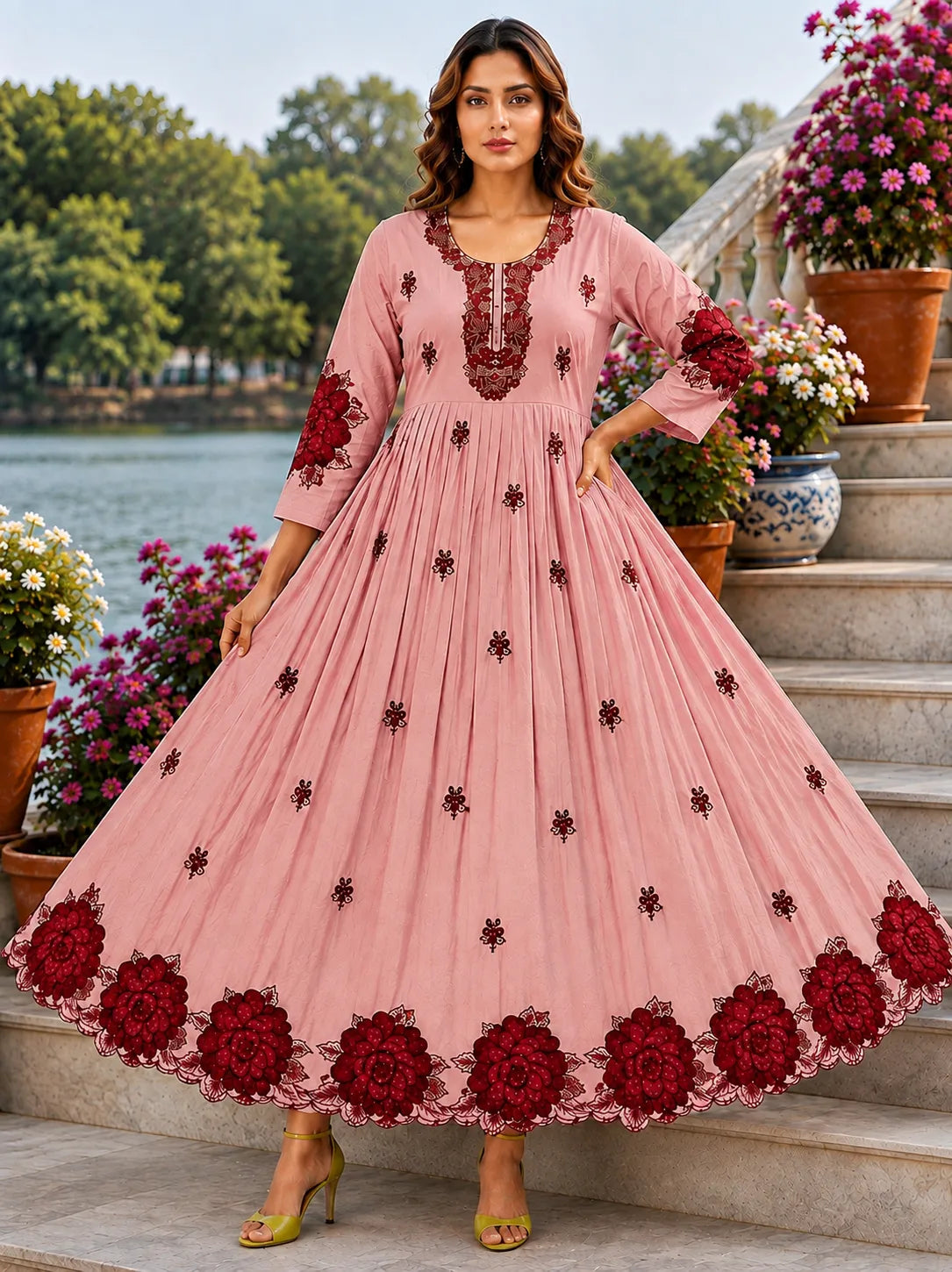 Mulmul Cotton Patch Work Anarkali