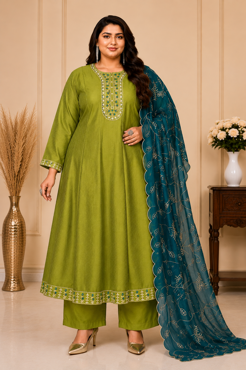 Plus Size Vizhitra Silk Dual Anarkali