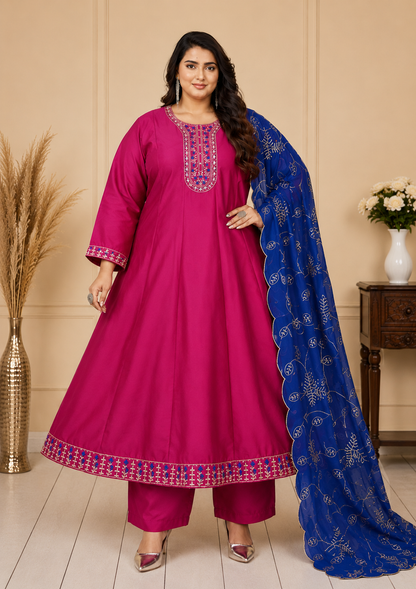 Plus Size Vizhitra Silk Dual Anarkali