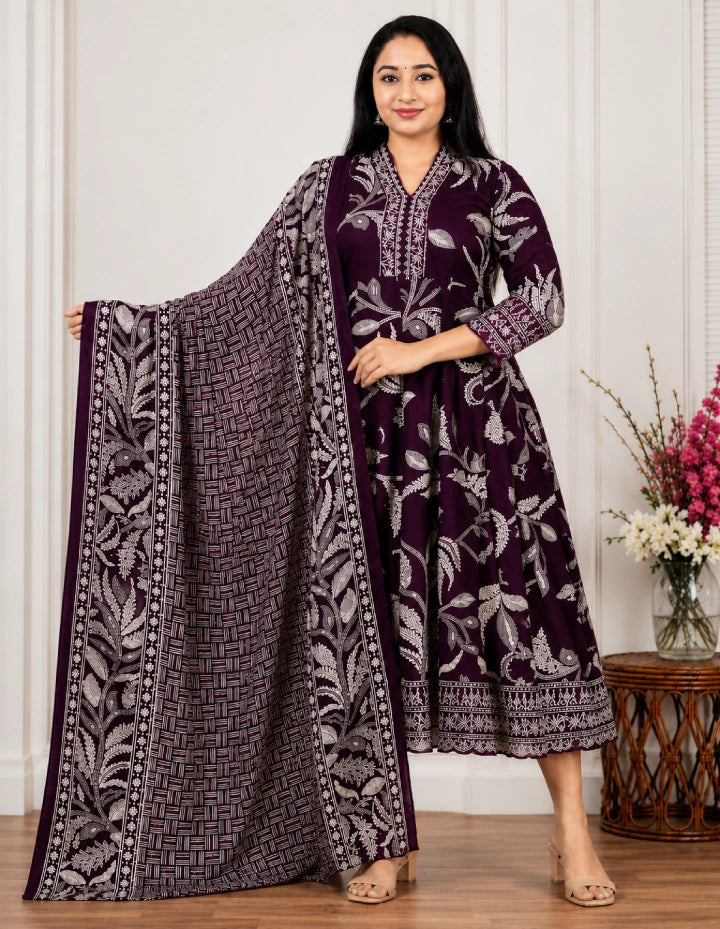 Plus Size High Neck Umbrella Top With Dupatta