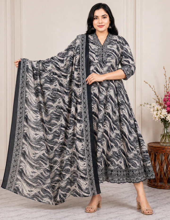 Plus Size High Neck Umbrella Top With Dupatta
