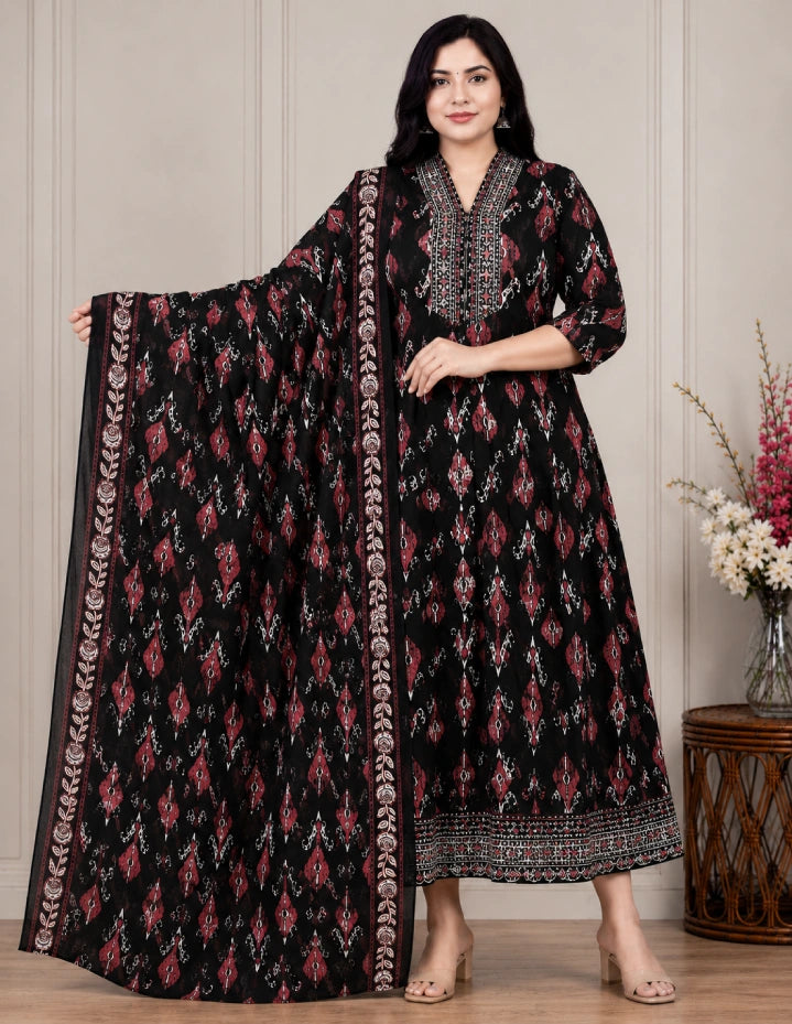 Plus Size High Neck Umbrella Top With Dupatta