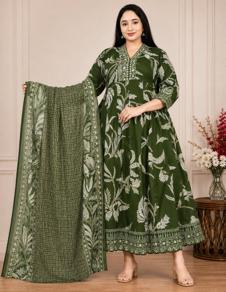 Plus Size High Neck Umbrella Top With Dupatta