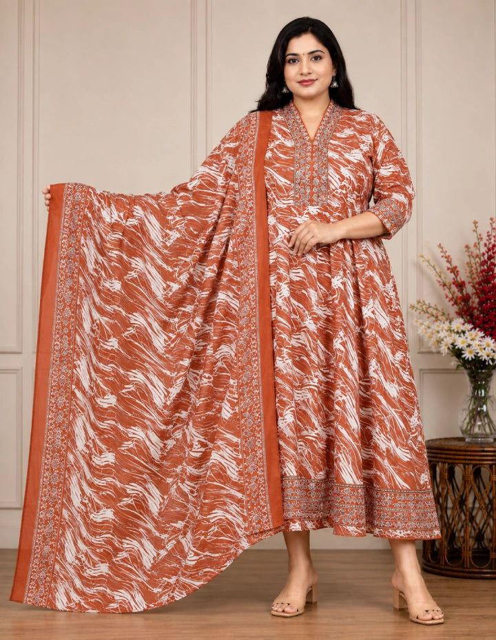 Plus Size High Neck Umbrella Top With Dupatta
