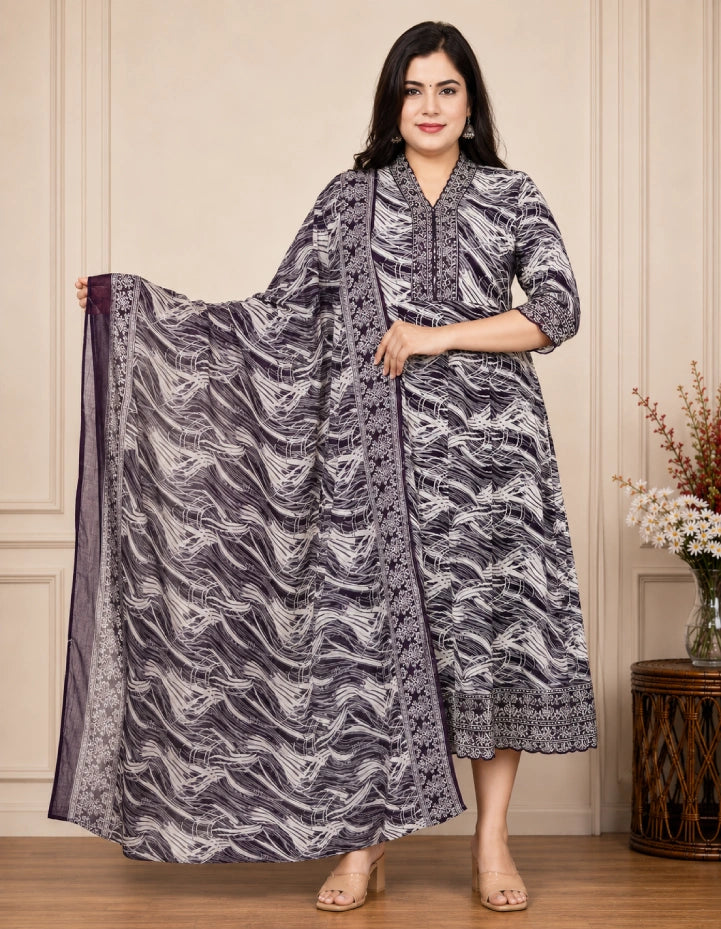 Plus Size High Neck Umbrella Top With Dupatta