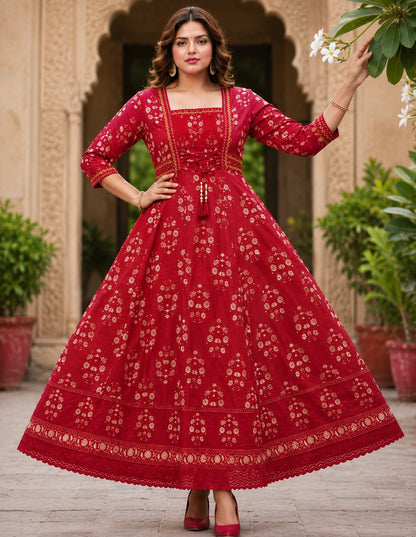 Plus Size Unique Cotton Anarkali