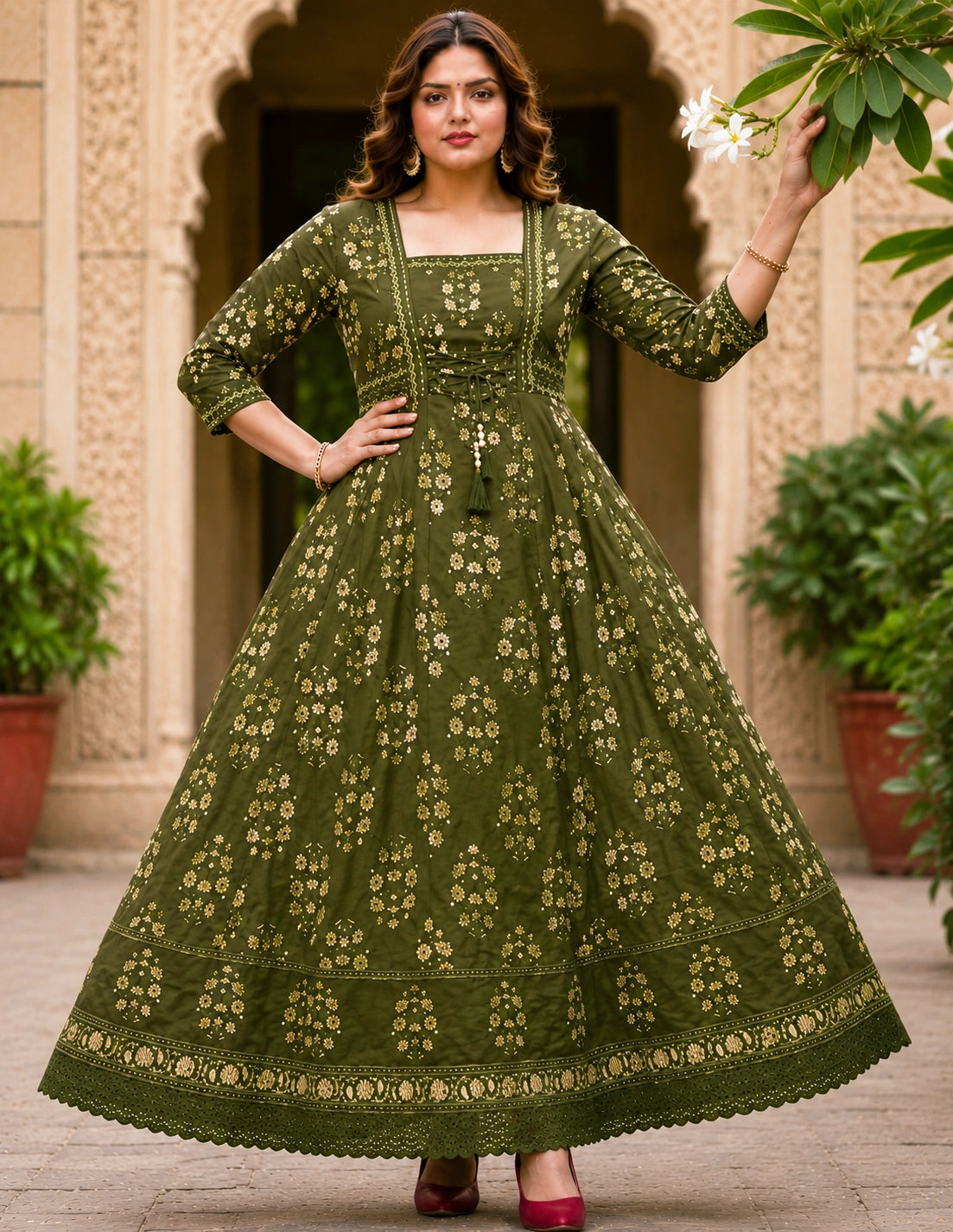 Plus Size Unique Cotton Anarkali