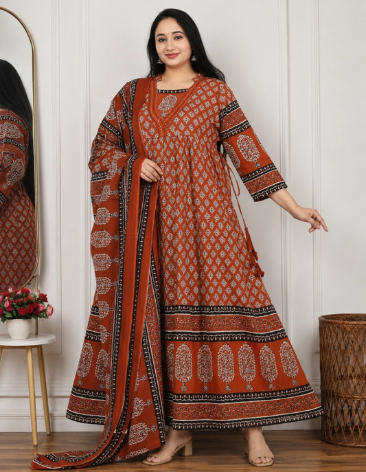 Plus Size Kalamkari 3 Tyre Umbrella With Dupatta