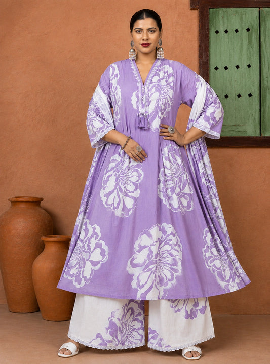 Plus Size Heavy Cotton Plazzo 3 Pcs Set