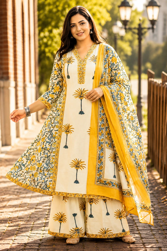 Plus Size Mulmul Cotton Plazzo 3pcs Set