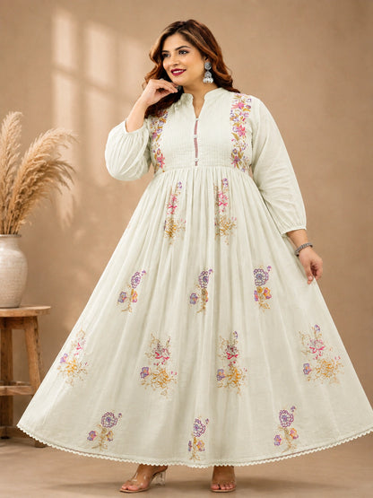 Plus Size Mulmul Cotton Thread Emporidary Umberlla