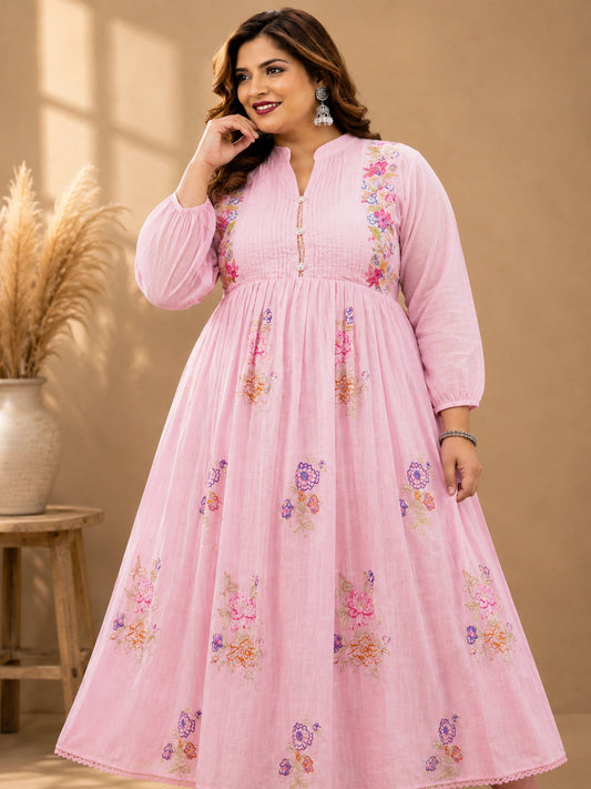 Plus Size Mulmul Cotton Thread Emporidary Umberlla