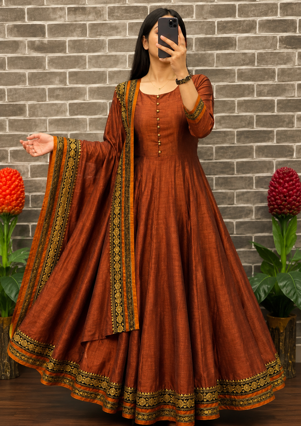 Plus Size Vizhitra Anarkali With Dupatta