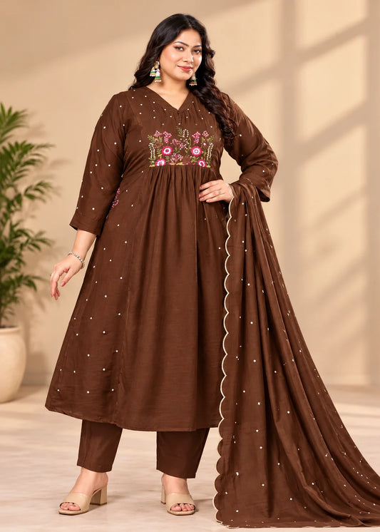 Plus Size Mulmul Cotton Thread Emporidary 3pcs Set