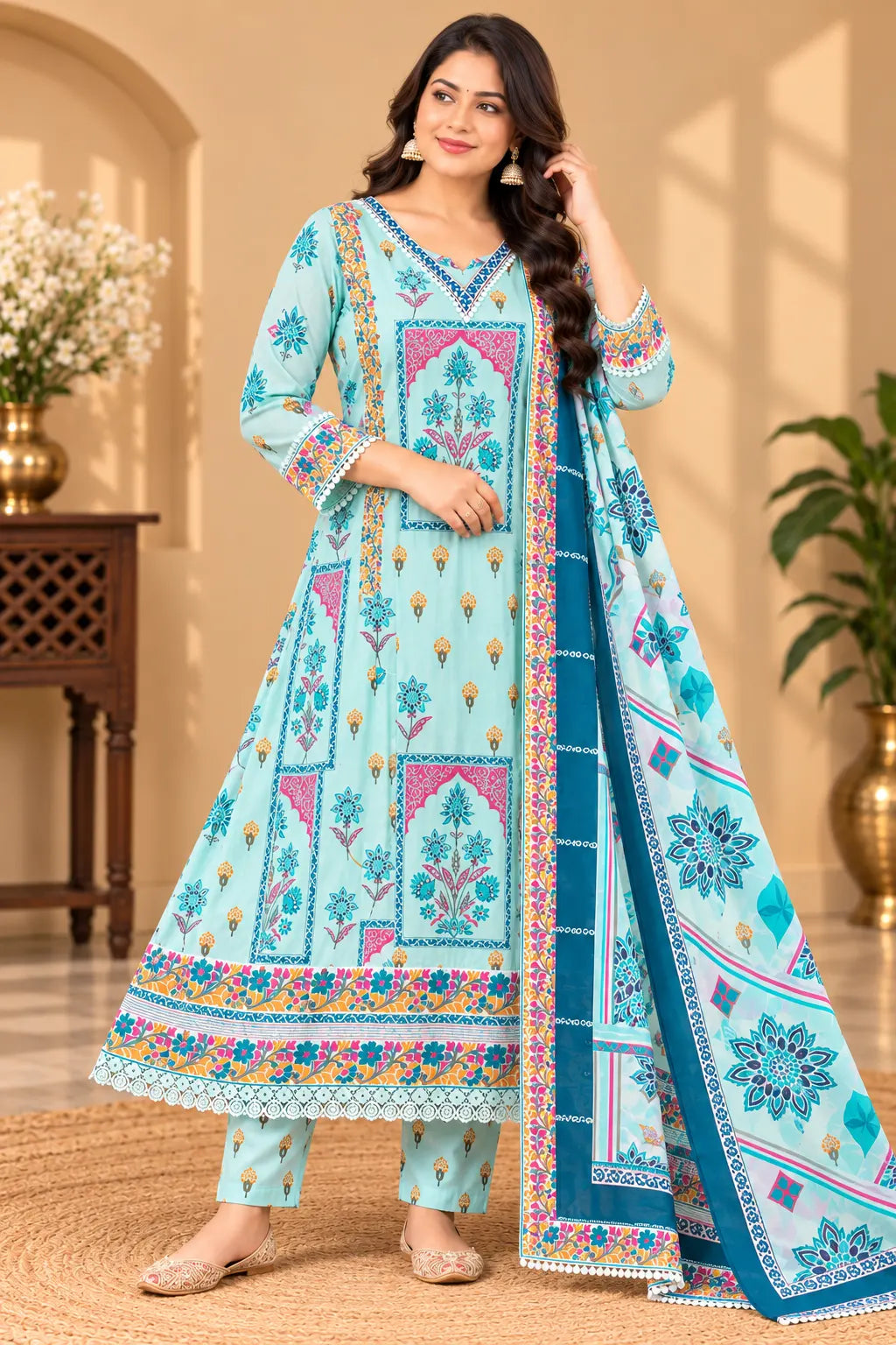 Cotton Anarkali With Dupatta 2pcs Set