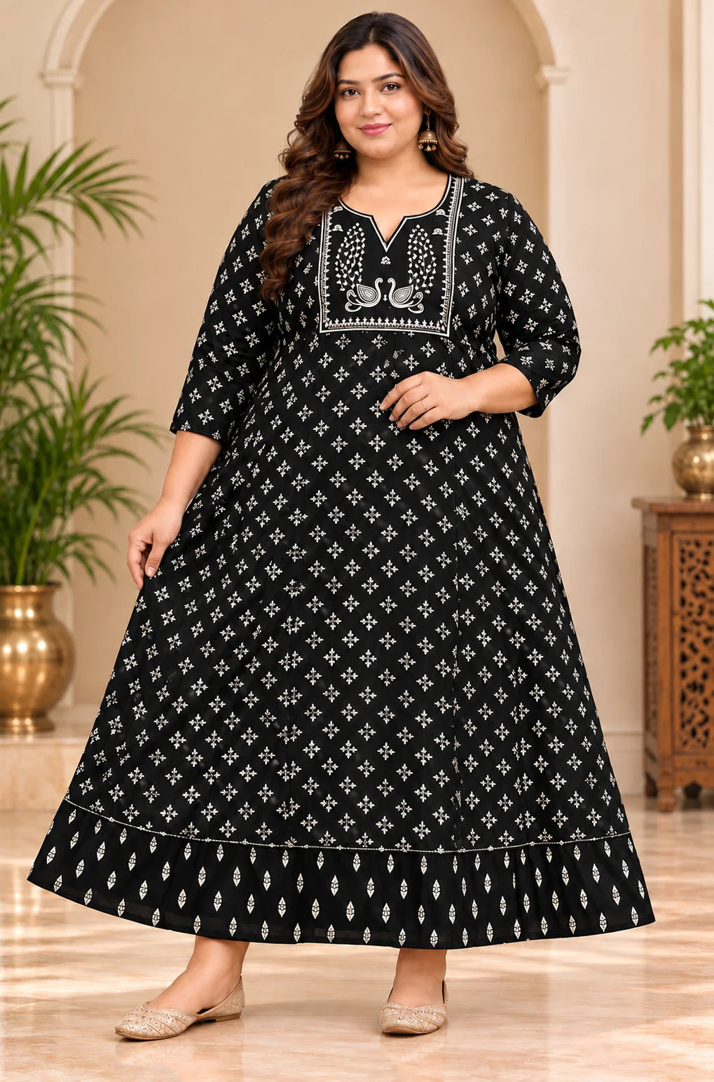 Plus Size Elegant Jaipur Umbrella Patch Work