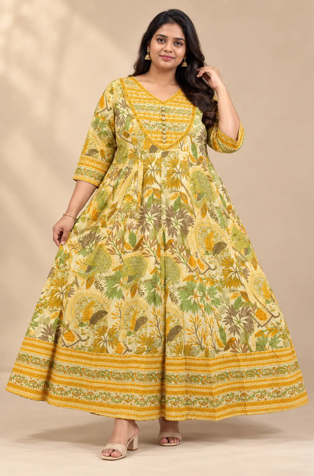 Plus Size Kalamkari Cotton Different Neck Pattern