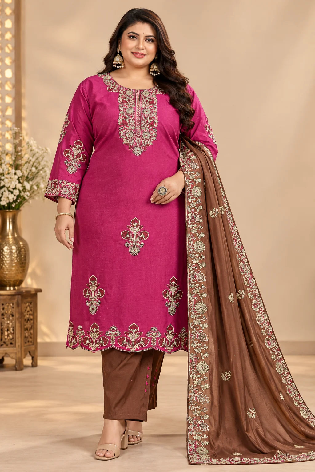 Plus Size Slub Silk Premium 3-Piece Set