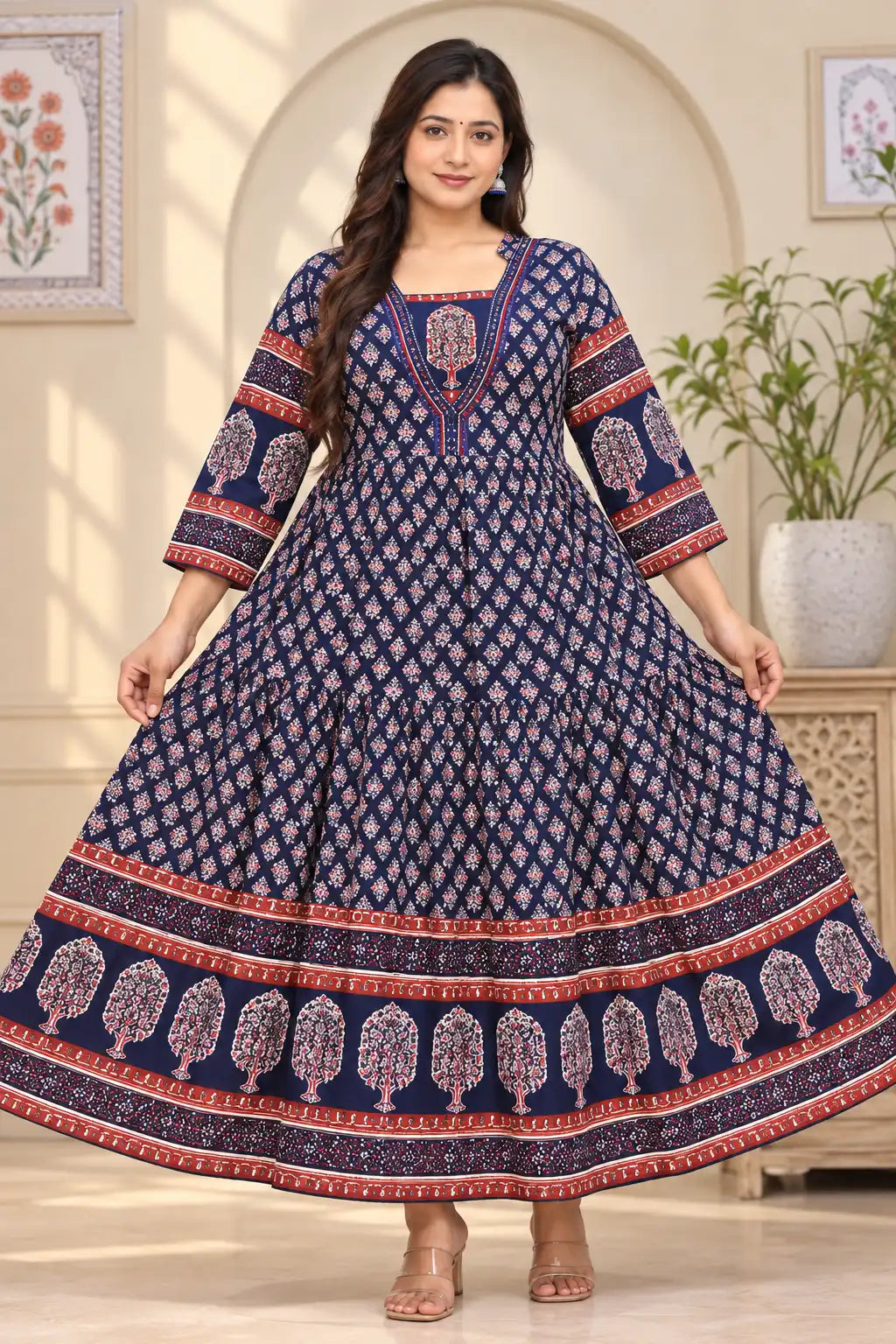 Plus Size Rayon Anarkali Aari work
