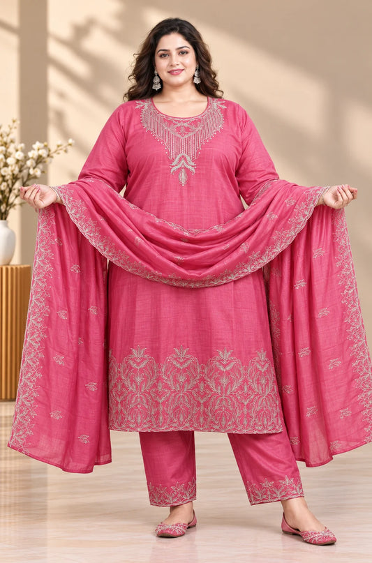 Plus Size Glass Silk 3pcs Set - Premium Glass Fabric