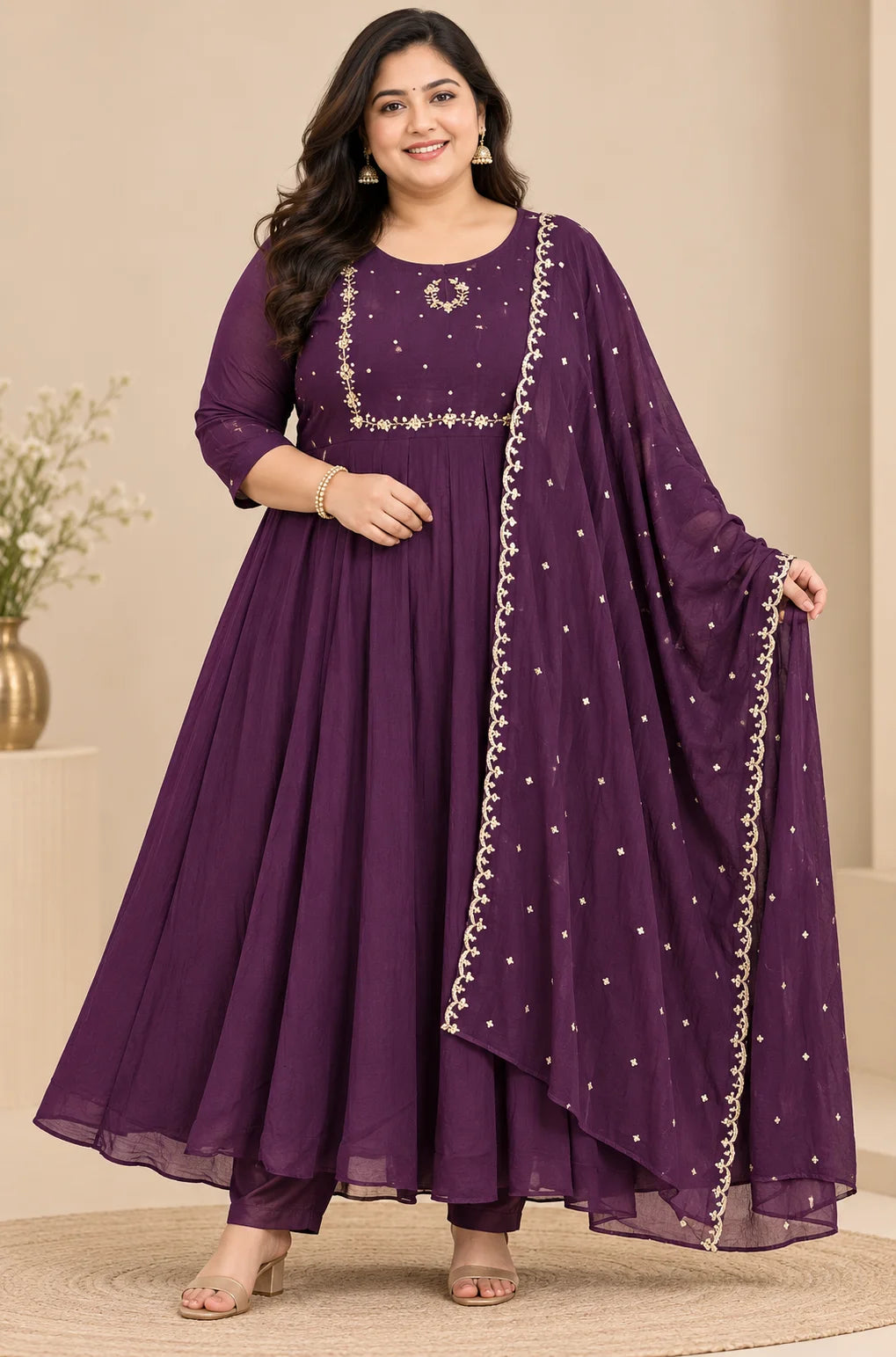 Plus Size Kanaka Aari Work Umberlla with Dupatta