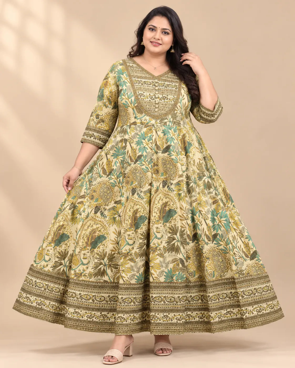 Plus Size Kalamkari Cotton Different Neck Pattern