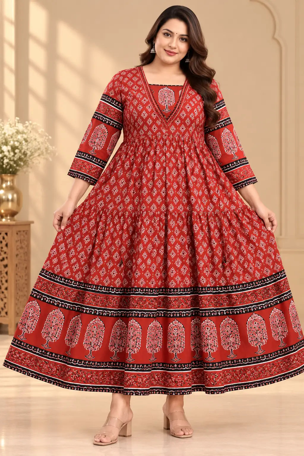 Plus Size Rayon Anarkali Aari work