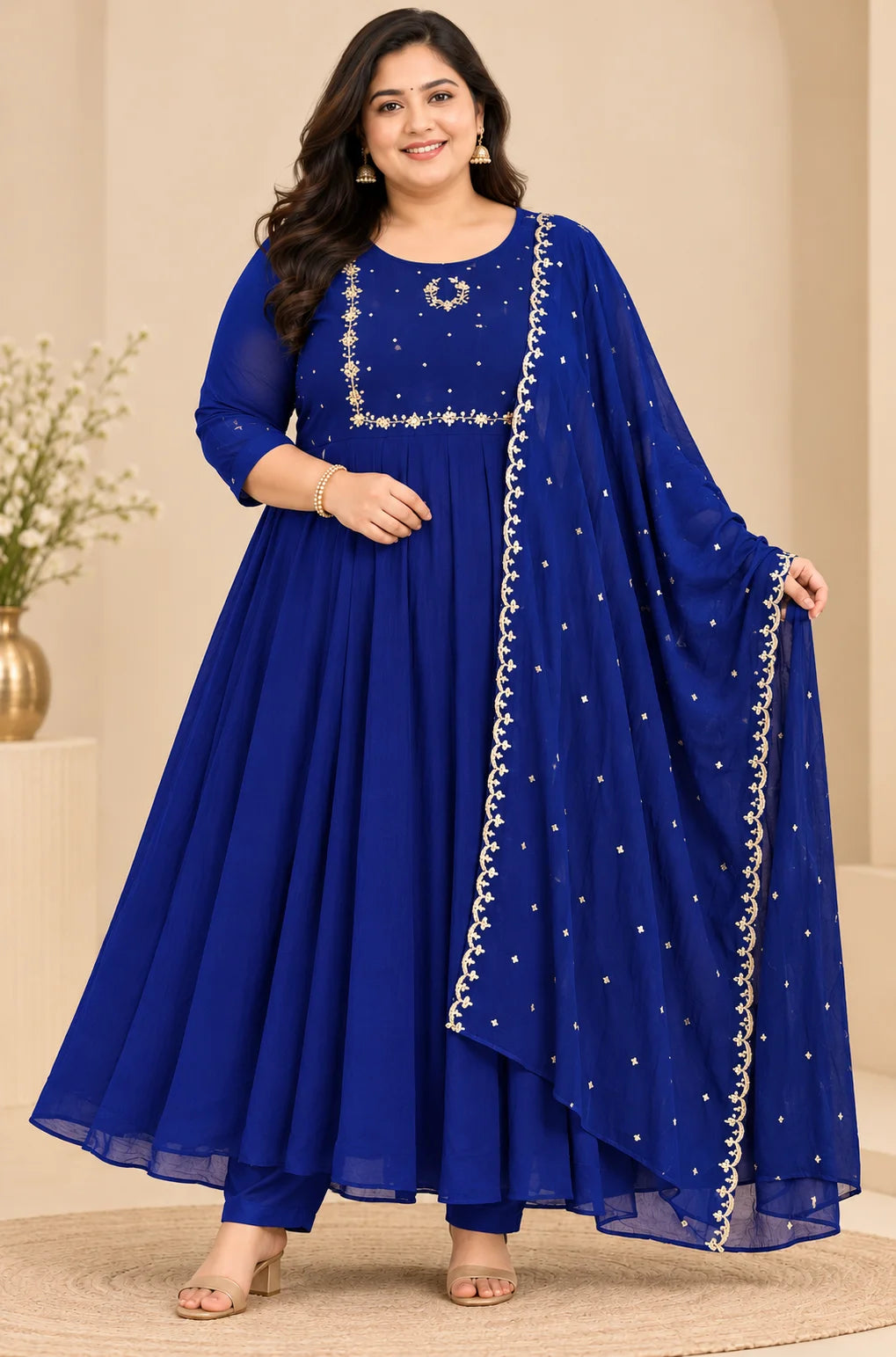 Plus Size Kanaka Aari Work Umberlla with Dupatta