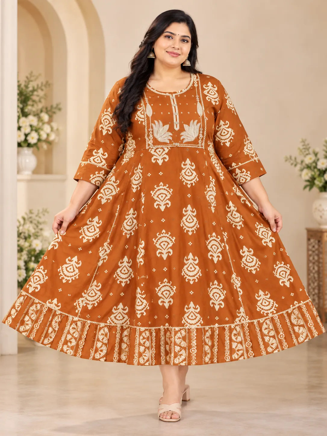 Plus Size Patchwork Panel Cut Anarkali