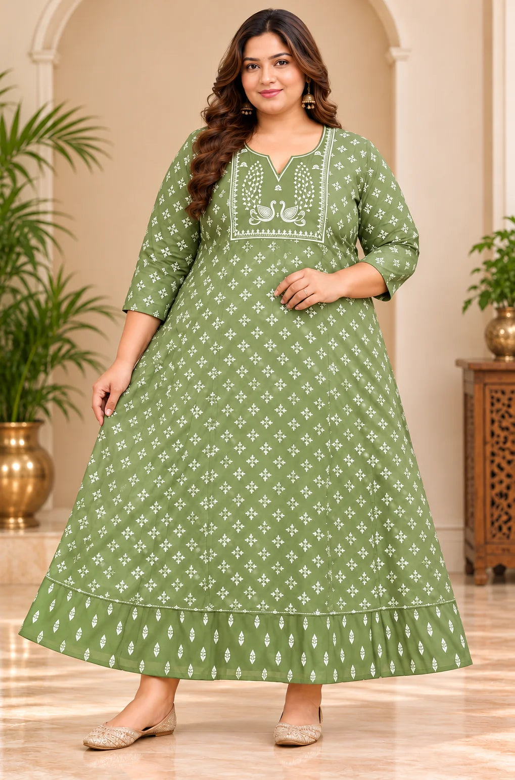 Plus Size Elegant Jaipur Umbrella Patch Work