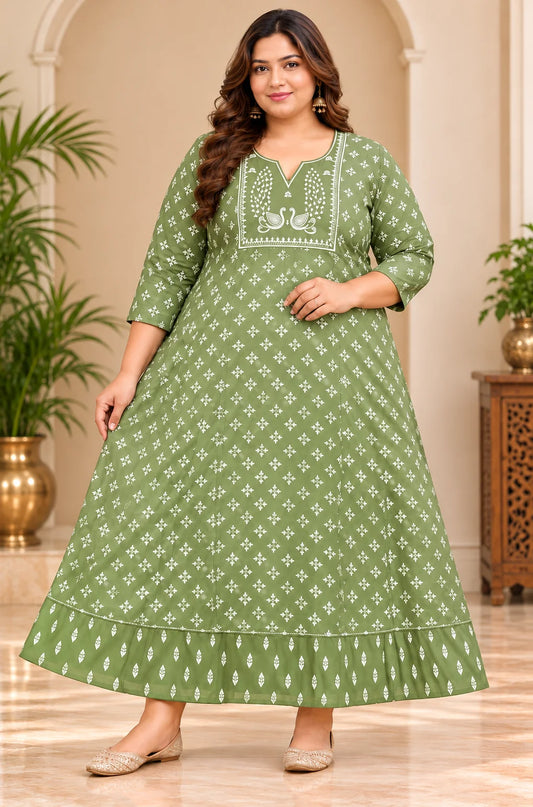 Plus Size Elegant Jaipur Umbrella Patch Work