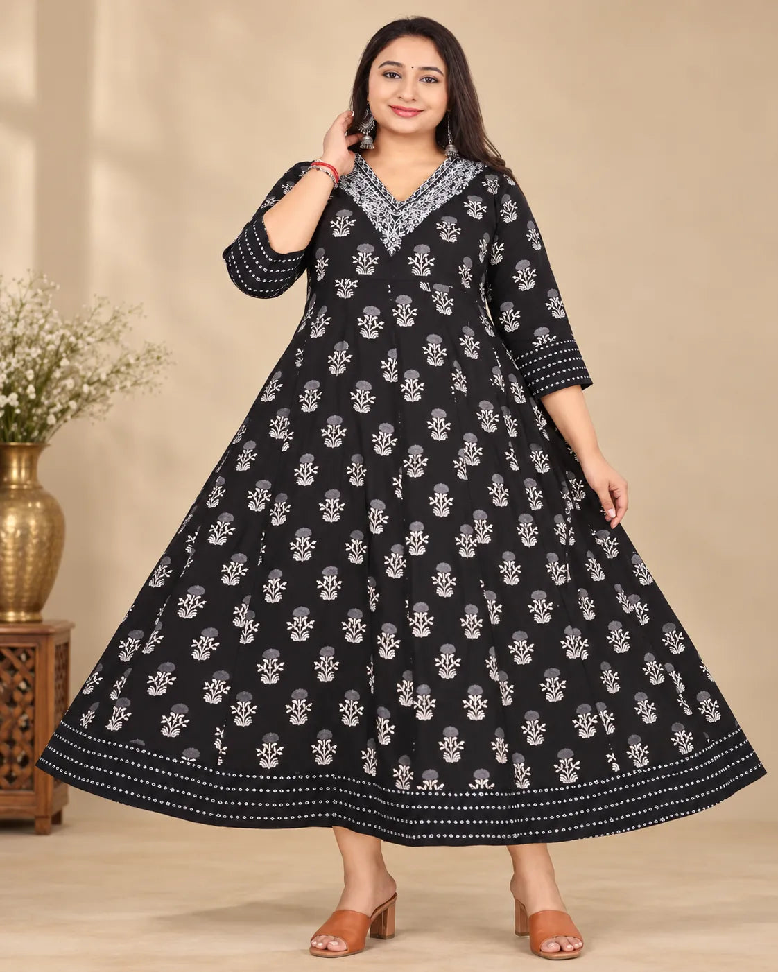 Plus Size V Neck Rayon Anarkali