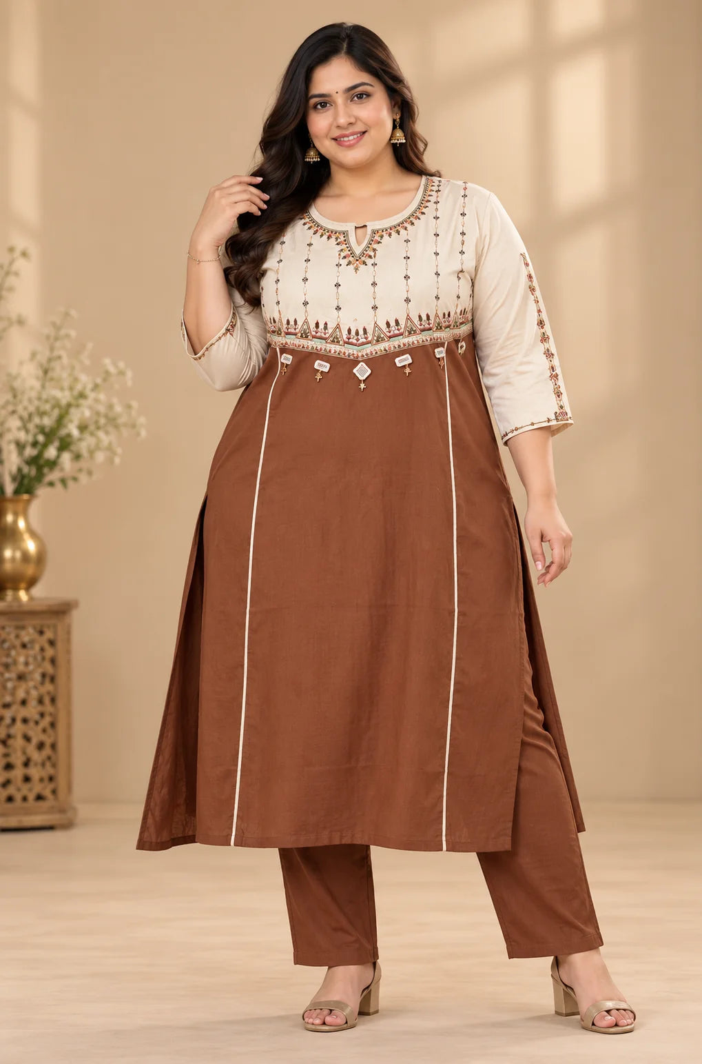 Plus Size Co Ord Set - Premium Shining Silk Cotton
