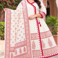 Plus Size Half White Mulmul Cotton Anarkali 3-Piece Set