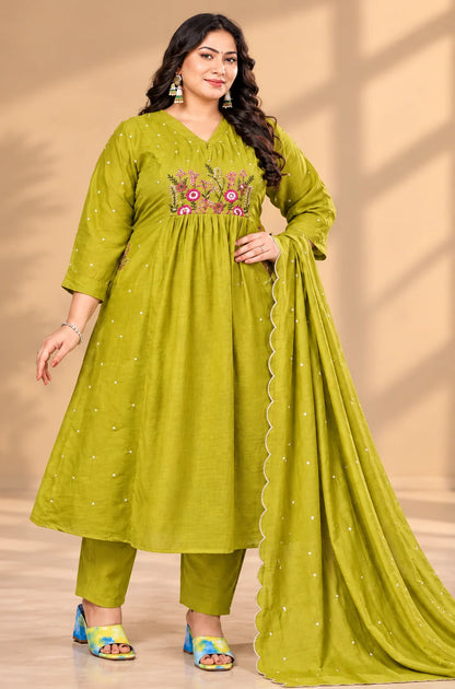 Plus Size Mulmul Cotton Thread Emporidary 3pcs Set