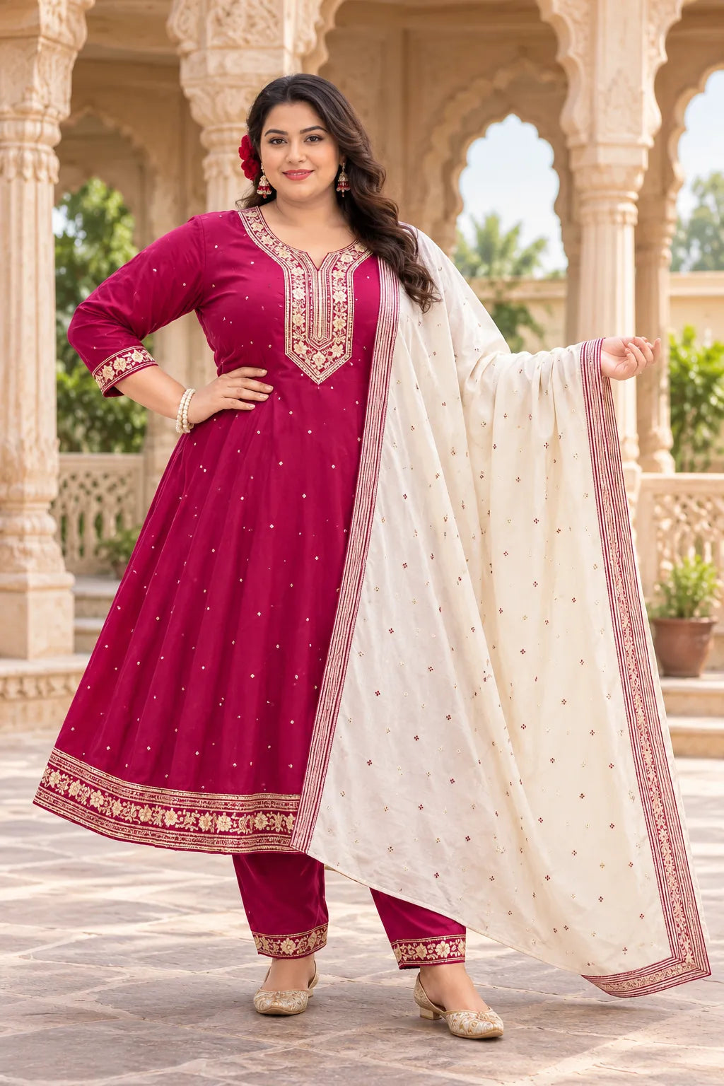 Plus Size Vizhitra Silk Kali Model Emporidary