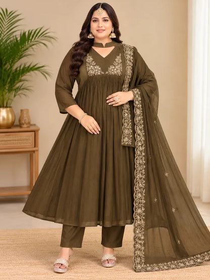 Plus Size Aari Work Mulchantheri 3pcs Set