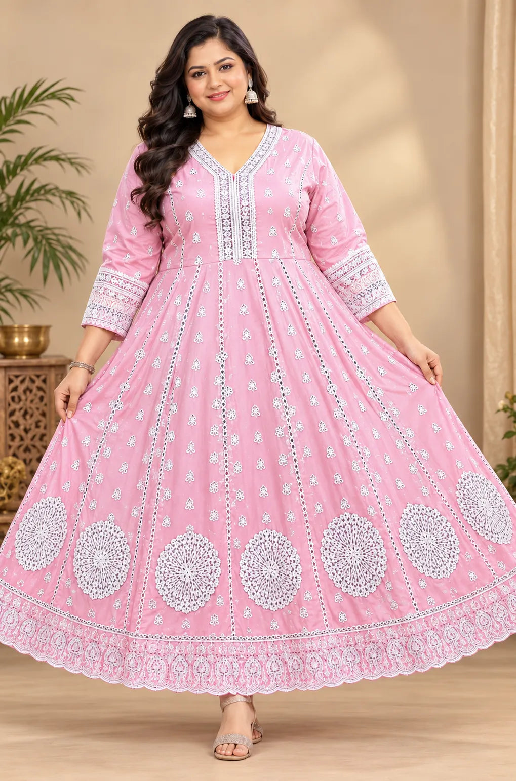Plus Size Mulmul Cotton Thread Emporidary Full