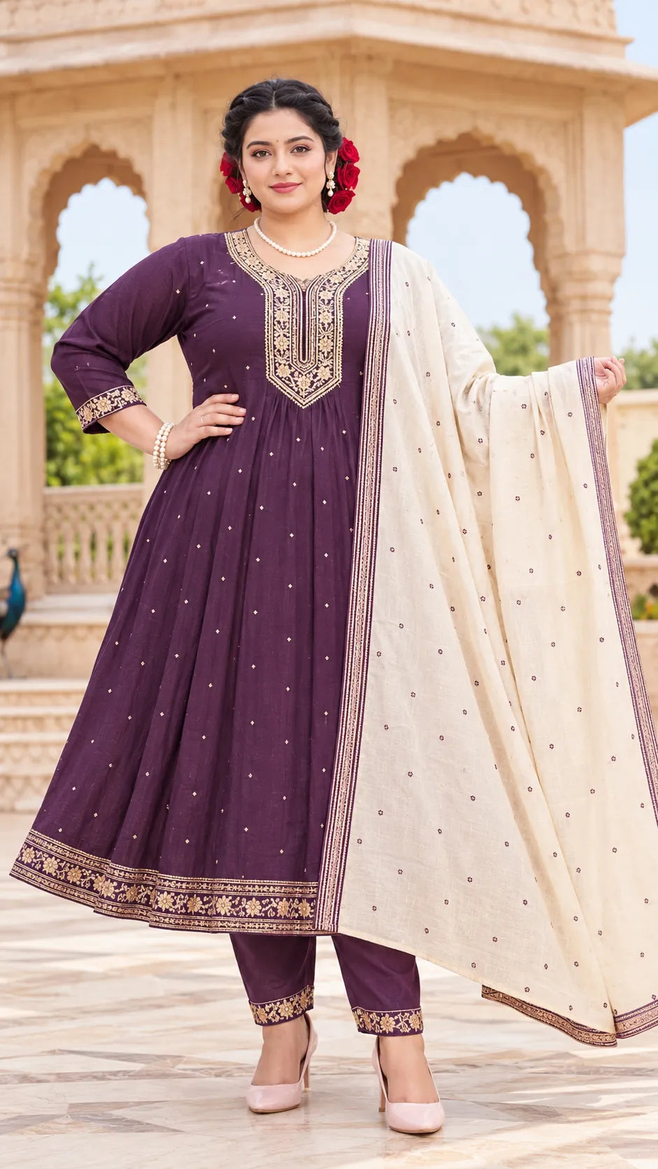 Plus Size Vizhitra Silk Kali Model Emporidary