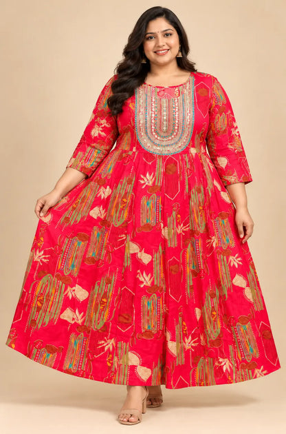 Plus Size Rayon Anarkali - Elegant Panel-Cut Design