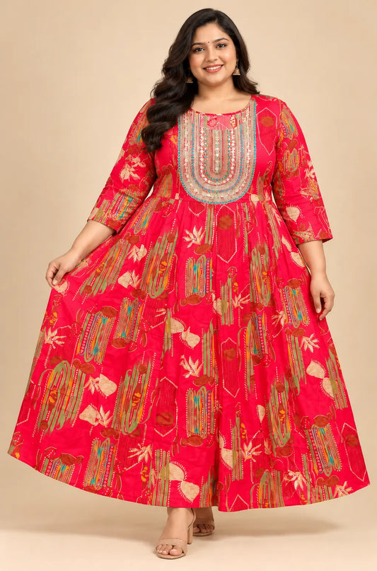 Plus Size Rayon Anarkali - Elegant Panel-Cut Design