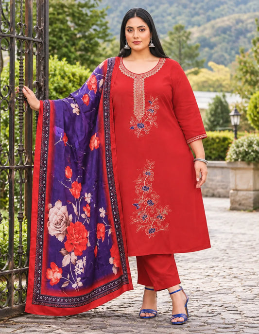 Plus Size Roman Glass Silk 3pcs Set