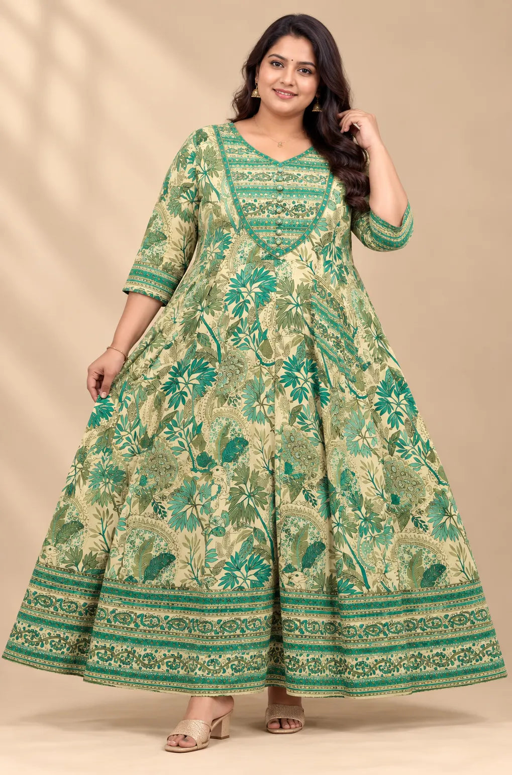 Plus Size Kalamkari Cotton Different Neck Pattern