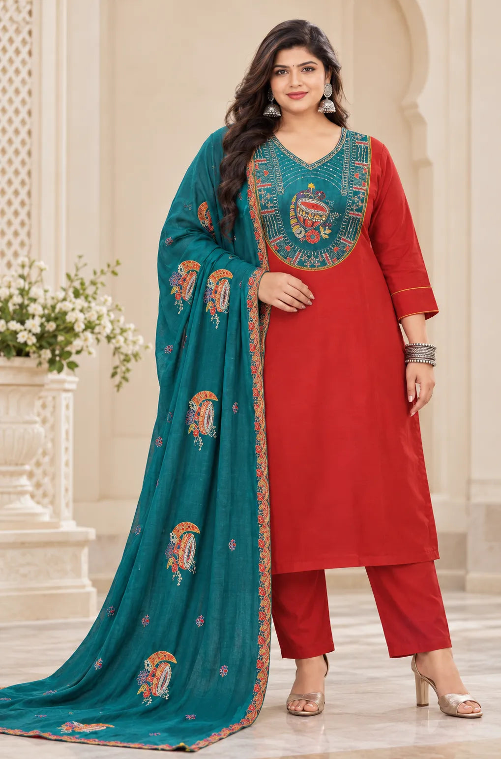 Slub Silk 3pcs Set Embroidery