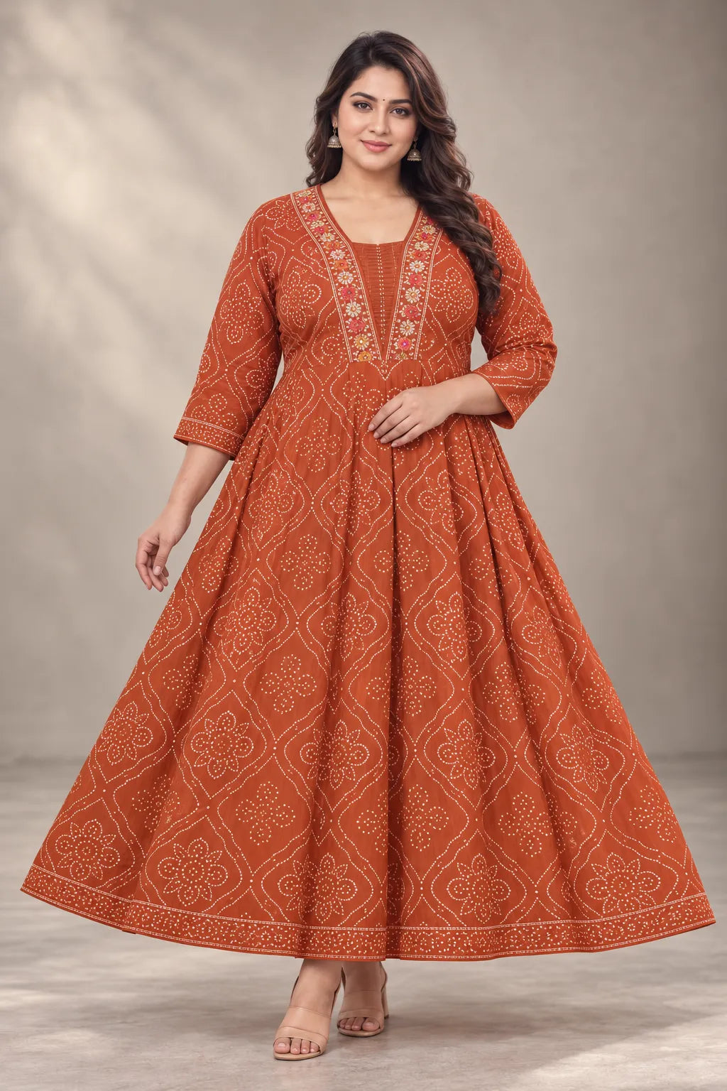 Plus Size Heavy Rayon Anarkali Mirror Work
