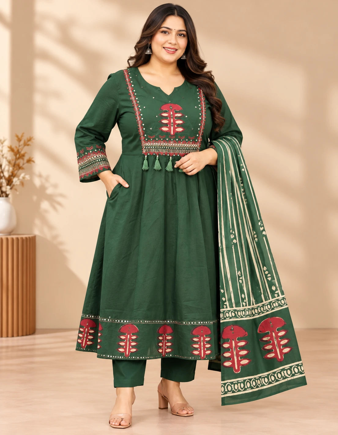 Cotton Anarkali 3pcs Set