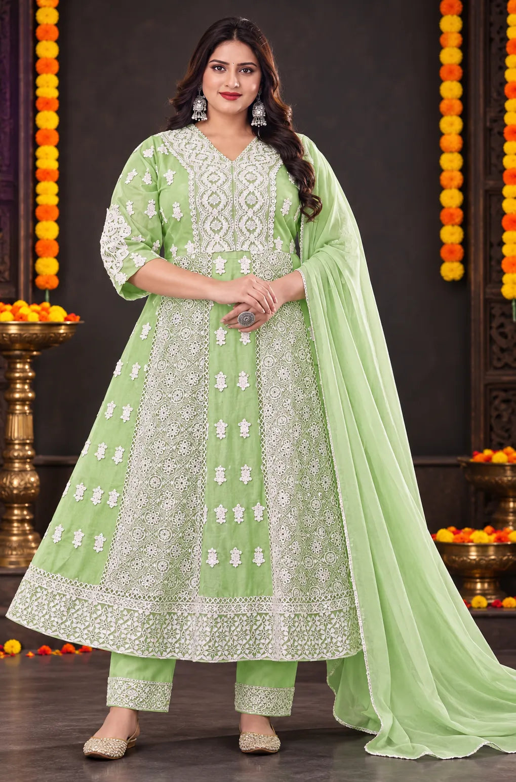 Plus Size Mulmul Cotton Thread Emporidary Work