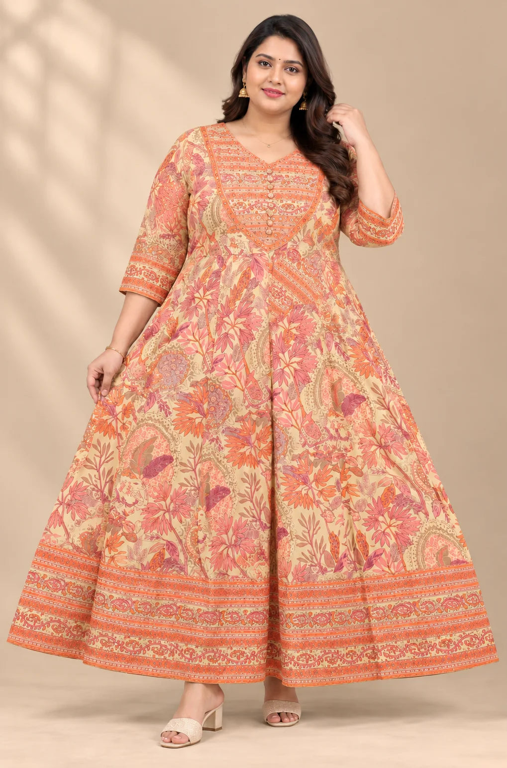 Plus Size Kalamkari Cotton Different Neck Pattern