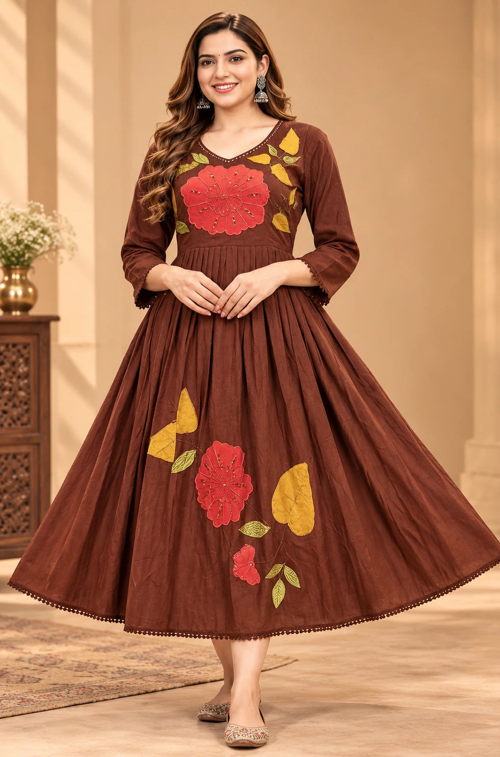 Mul Mul Cotton Flower Design Anarkali